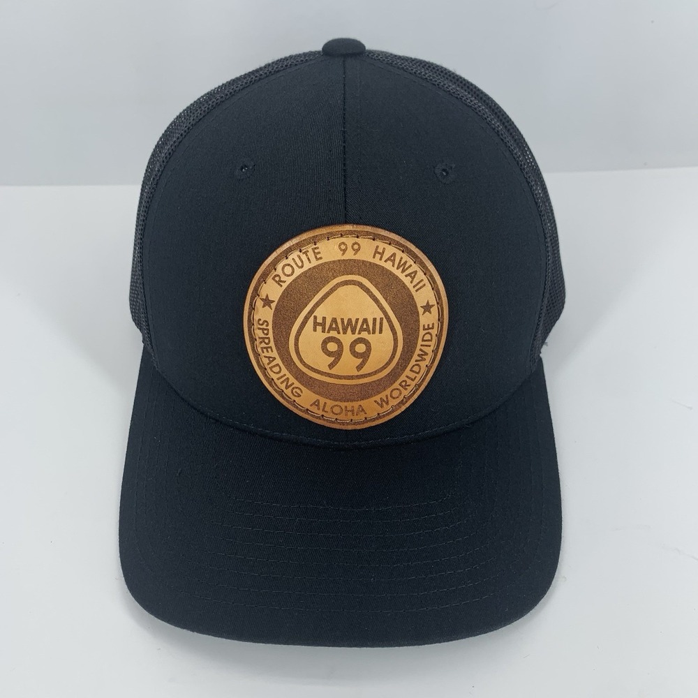 Hawaii Route 99 Hat Black Leather Patch Mesh Adjustable Snapback Baseball Cap